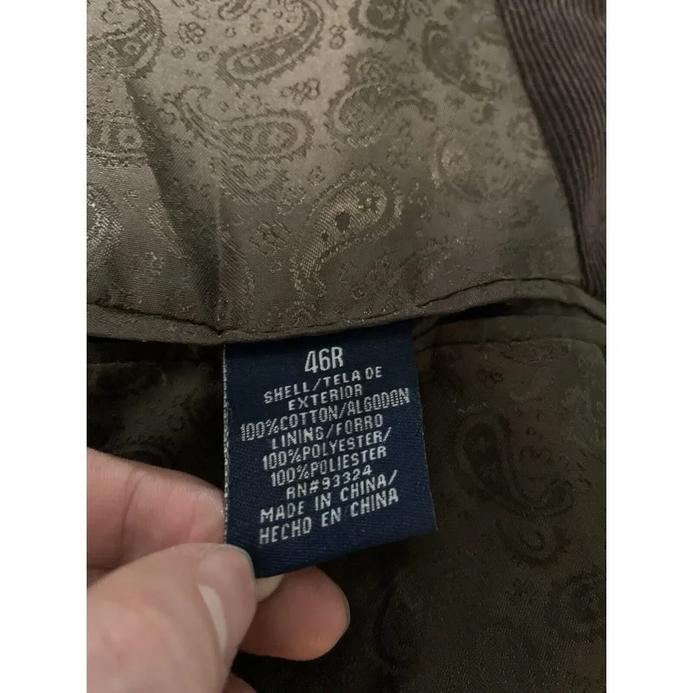 Stafford Corduroy Blazer Jacket Men 46R Brown Button Up Sport Elbow Patch Casual